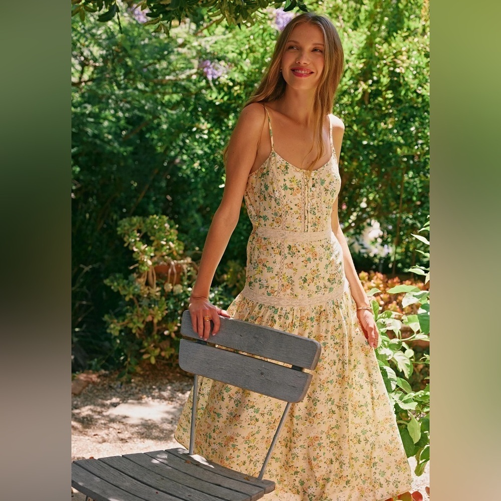 Lost + Wander Earth Angel Cottagecore Midi Dress in Yellow Floral Size Small NWT